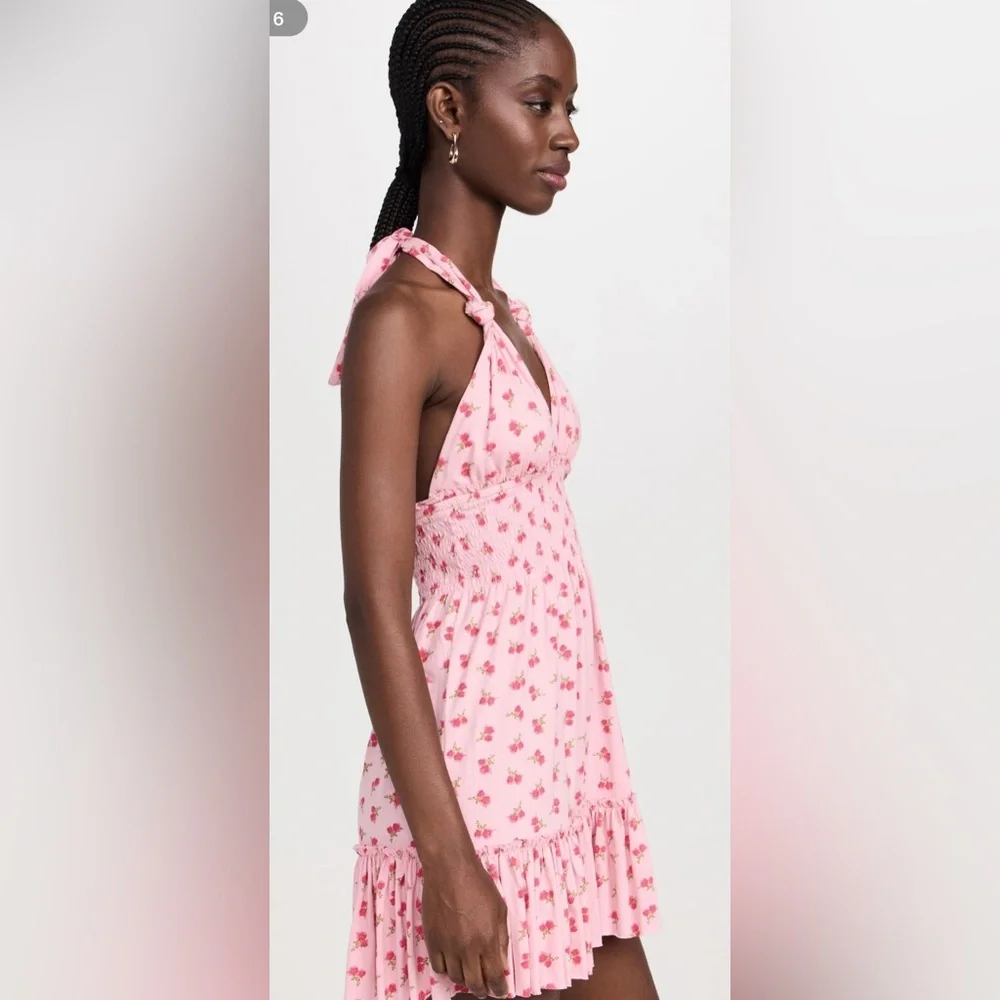 LoveShackFancy Pink Floral Halter Mini Dress NWOT - Picture 3 of 7